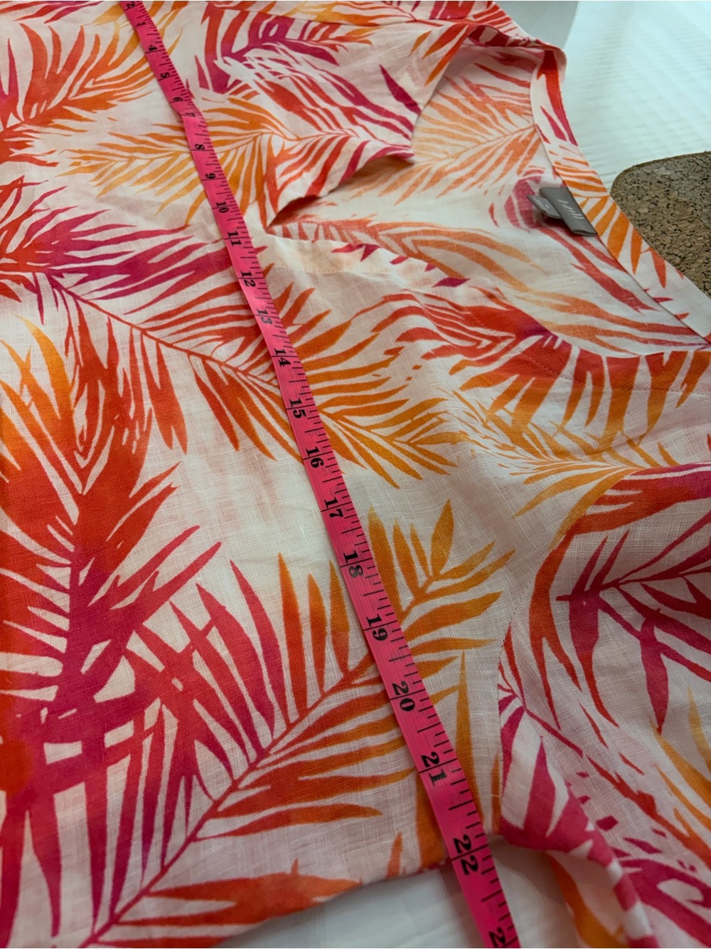 J. Jill 100% Linen Tropical Palm Print Tunic Top Medium Pink Orange White - Picture 7 of 10